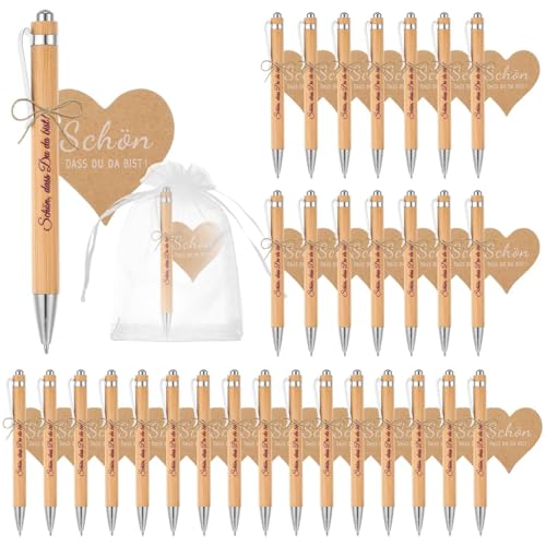 30 Stück Gastgeschenke Hochzeit,Kugelschreiber mit Gravur,Glücksstift mit Danke Karte und Organza Beutel,Holzkugelschreiber Geeignet für Hochzeitsbegleitung, Abschiedsgeschenk, Dankeschön-Geschenk von Jaarssho
