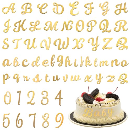 64 Numerisch und Buchstaben für Torte,Tortendeko Name,Wiederverwendbares Acryl,Tortendekorationen,Englisches Alphabet 3.5-5 cm Hoch,Tortenaufsatz DIY Set für Party Feier Hochzeit (Gold) von Jaarssho