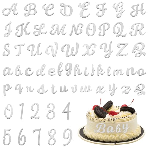 64 Numerisch und Buchstaben für Torte,Tortendeko Name,Wiederverwendbares Acryl,Tortendekorationen,Englisches Alphabet 3.5-5 cm Hoch,Tortenaufsatz DIY Set für Party Feier Hochzeit (Silber) von Jaarssho
