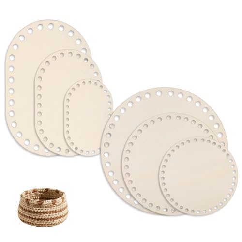 6PCS Korbboden zum Häkeln,Holzboden für Häkelkorb,Korbboden,Naturholzkorbboden Rund Häkelkorb,mit 10 Maschenmarkierer,10/15/20cm Zwei von jeder Größe, für DIY Korbflechten und Nähtaschen (Ovaler/Rund) von Jaarssho