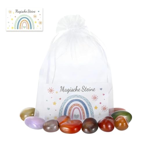 Jaarssho 20 Stück Glückssteine für Kinder Schule mit Grußkarte und Garnbeutel,Edelsteine Kinder,Bunt Steine,2-3 cm,Mitgebselstein,Mitbringsel,Eingangsgeschenk, Glücksbringer für Prüfungen von Jaarssho