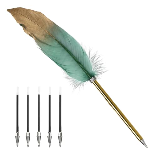 Jaarssho Schreibfeder,Kugelschreiber Kugelschreiber Ergonomisch,Federstift,Federkugelschreiber mit 5 Ersatzminen,Schwarzer Tintenstift,Vintage-Federstifte für Hochzeiten,Briefeschreiben (Grün) von Jaarssho