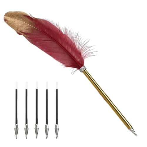 Jaarssho Schreibfeder,Kugelschreiber Kugelschreiber Ergonomisch,Federstift,Federkugelschreiber mit 5 Ersatzminen,Schwarzer Tintenstift,Vintage-Federstifte für Hochzeiten,Briefeschreiben (Rot) von Jaarssho