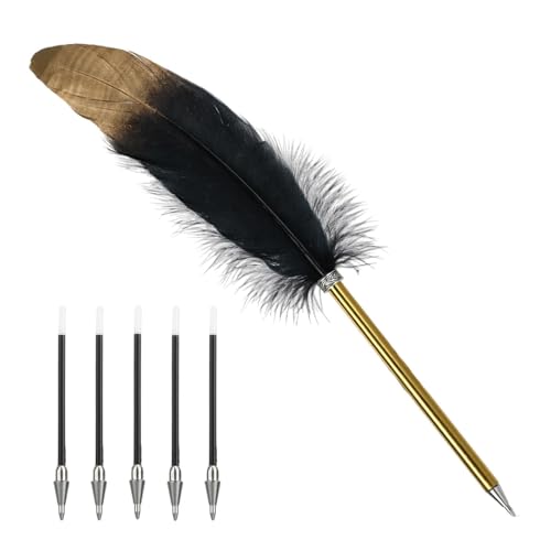 Jaarssho Schreibfeder,Kugelschreiber Kugelschreiber Ergonomisch,Federstift,Federkugelschreiber mit 5 Ersatzminen,Schwarzer Tintenstift,Vintage-Federstifte für Hochzeiten,Briefeschreiben (Schwarz) von Jaarssho
