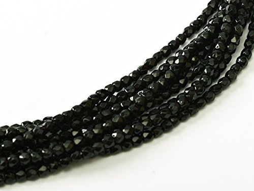 150 Stück 2mm Tschechische Facettierten Glasperlen, Fire-Polished, Rund, Jet Black von Jablonex