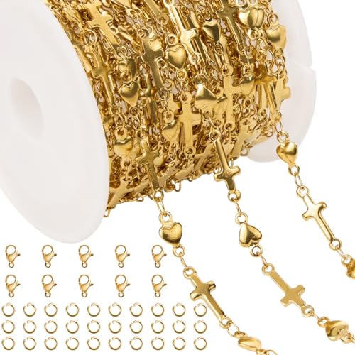 Jabogrii Goldfarbene Edelstahlkette für Schmuckherstellung, Kreuzherz, Schmuckherstellung, Kettenzubehör, 3,5 m von Jabogrii