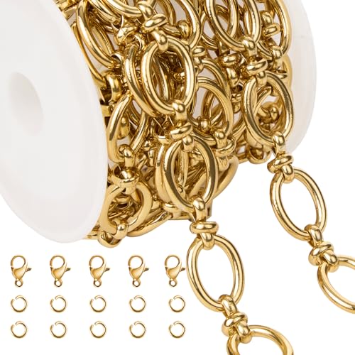Jabogrii Goldkette für Schmuckherstellung, ovale Rolo-Schmuckherstellung, Edelstahl, mit Karabinerverschlüssen und Biegeringen, 2 m Jabogrii Goldkette für Schmuckherstellung, ovale Rolo-Schmuckherstellung, Edelstahl, mit Karabinerverschlüssen und Biegeringen, 2 m von Jabogrii
