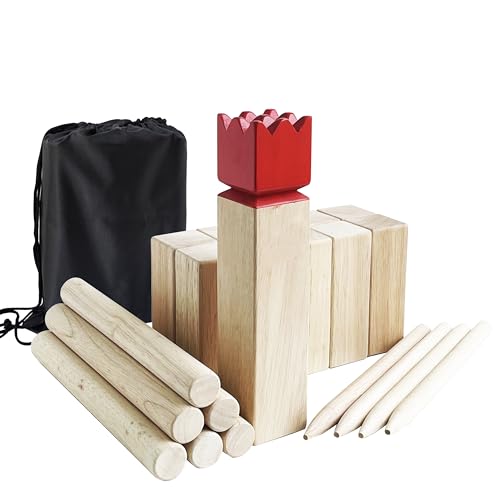 Kubb Spiel im Freien | Wurfspiel mit Tragetasche | Kegelspiel | Gummi Holz Garten Rasen Spiele | Wurfspiel mit Tragetasche (30 x 6.3 x 6.3 cm-King, M) von JacJoe All Pro