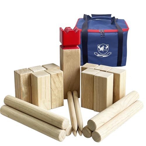 JacJoe All Pro Kubb Spiel im Freien | Wurfspiel mit Tragetasche | Kegelspiel | Gummi Holz Garten Rasen Spiele | Wurfspiel mit Tragetasche (30 x 7.5 x 7.5 cm-Carry Bag, L) von JacJoe All Pro