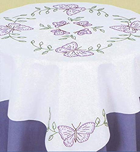 Jack Dempsey Stamped White Perle Edge Table Topper 35 x 35-inch, Butterflies von Jack Dempsey