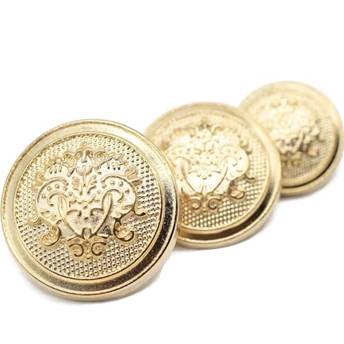 Goldfarbene Metallknöpfe – 12 Stück – 3 Größen Optionen – floraler runder Metallschaft Knöpfe für Männer und Frauen, Blazer, Mantel, Uniform, Hemd, Anzug und Jacke, Nähen, Basteln, DIY N4502 von Jacob Bicerri