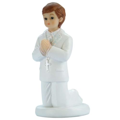Cake Company Tortenfigur Kommunionjunge weißer Anzug kniend | Tortendekoration zur Kommunion + Konfirmation | Kuchen und Torten schnell und einfach dekoriert | Größe: 4,7 x 4 x 8,5cm von Jacobi Decor