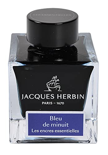 Jacques Herbin 13119JT - Tintenflakon 50 ml Essentielles, für Füllfederhalter und Tintenroller geeignet, ideal für Kalligraphie und Kunstprojekte, Mitternachtsblau, 1 Stück von Jacques Herbin