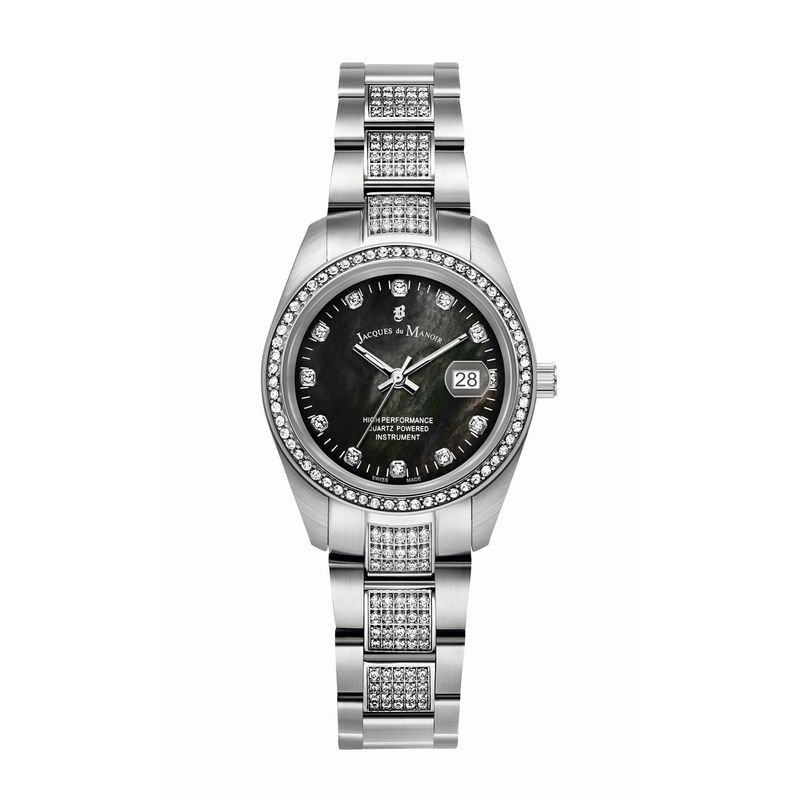 Damen Armband Uhr Edelstahl Zirkonia 21Cm Quarzwerk Mineralglas von Jacques du Manoir