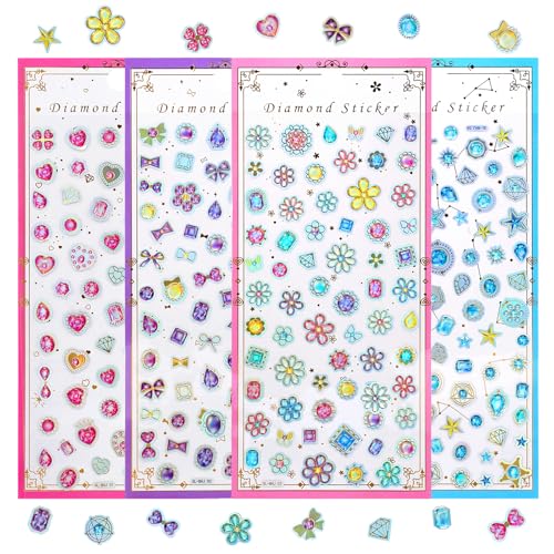 Jactales Diamant-Aufkleber für Kinder zum Basteln – Glitzer-Akzent für Mädchen, Scrapbooking, Handyhülle, Schreibwaren-Dekor – kleine glitzernde Aufkleber-Packung – 4 Blatt von Jactales