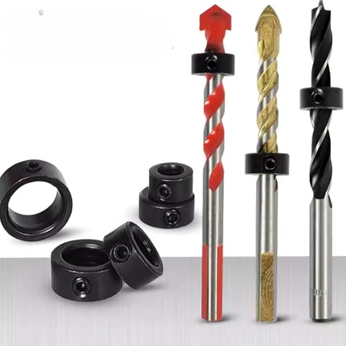 Jadeshay Tiefenstopp für Bohrer, Bohrer Tiefenstopp Set, 8 Stück Tiefenanschlag für Bohrer Durchmesser 3mm, 4mm, 5mm, 6mm, 8mm, 10mm, 12mm Für Tiefenbegrenztes Bohren von Jadeshay