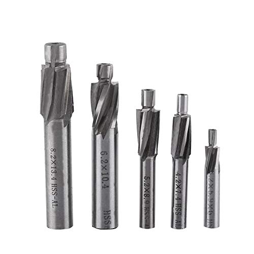 Jadeshay Senker Schaftfräser, 5 Stücke CNC Fräser Schaftfräser Metall Flachsenker Senkkopf Schaftfräser Slot Bohrer Werkzeug M3-M8 4 Schneiden HSS-AL von Jadeshay