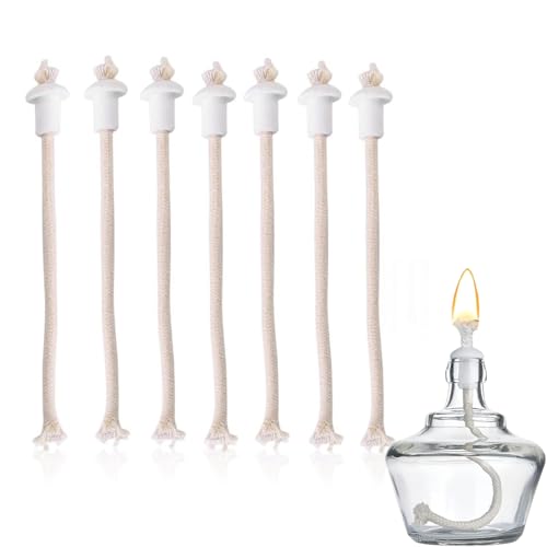 Jadeshay Docht für Öllampen, 7 Stücke Öl Dochte 18cm Hitzebeständige kerzendocht Ersatz mit Keramik Halter für Weinflasche Lampe, Kerosin Docht (Baumwolle) von Jadeshay