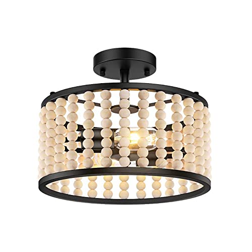 Halbbündige Deckenleuchte aus Holzperlen, schwarze Metalldeckenleuchte, Kronleuchter im Landhausstil, Boho-Deckenleuchte in der Nähe von Deckenleuchten für Küche, Schlafzimmer, Wohnzimmer, Esszimmer Halbbündige Deckenleuchte aus Holzperlen, schwarze Metalldeckenleuchte, Kronleuchter im Landhausstil, Boho-Deckenleuchte in der Nähe von Deckenleuchten für Küche, Schlafzimmer, Wohnzimmer, Esszimmer von Jadssox