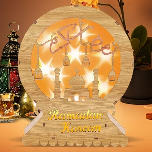 Ramadan Deko Laterne, Ramadan Dekoration Lampe, Ramadan Dekoration aus Holz, 3D Mond Stern Eid Mubarak Dekoration, Islam Deko, Muslimische Deko Lampe, Ramadan Laterne Für Schlafzimmer Tisch Deko von Jadyon