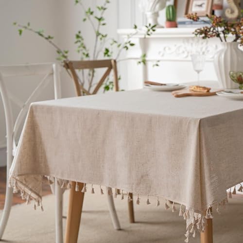 JaeMoose Tischdecke Abwaschbar Leinen Baumwolle Tischtuch Rechteckig Tisch Decke Waschbare Tafeldecke für Home Küche Speisetisch Tisch Decken Deko Party (Leinen, 140 x 220 cm) von JaeMoose