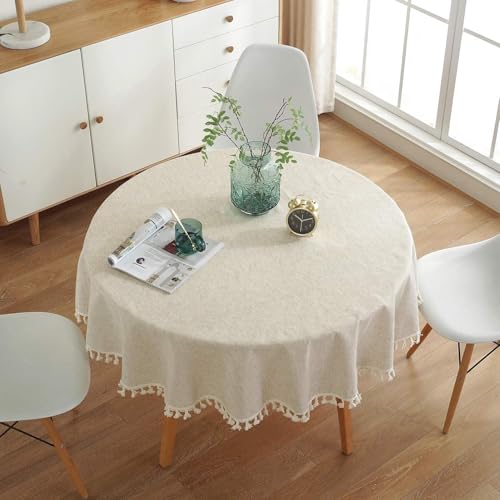 JaeMoose Tischdecke Abwaschbar Leinen Baumwolle Tischtuch Rechteckig Tisch Decke Waschbare Tafeldecke für Home Küche Speisetisch Tisch Decken Deko Party (Leinen, 150 cm (Rund)) von JaeMoose