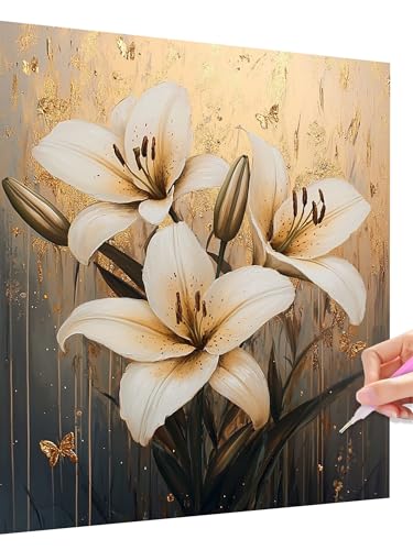 Diamond Painting Erwachsene Blume Set Diamant Painting Bilder Kinder Lilie, DIY Diamond Crystal Stickerei Bastelset Erwachsene Set, Full Drill Diamant Malerei Wanddeko Geschenke für Frauen 30x40cm K-8 von Jaeixouu
