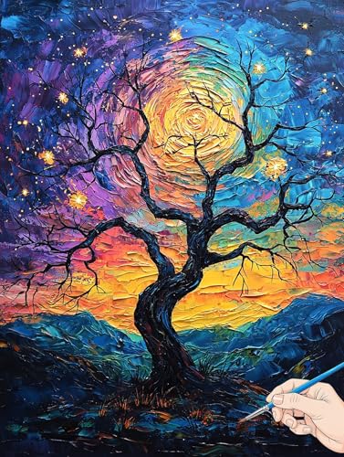 Malen Nach Zahlen Erwachsene Abstrakt Malen Nach Zahlen Kinder ab 10 Sternennacht Set Basteln Erwachsene DIY Paint by Numbers Adult Acrylfarbe Ölgemälde Bastelset Geschenke für Frauen 70x90cm B-49 von Jaeixouu