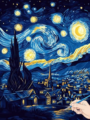Malen Nach Zahlen Erwachsene Abstrakt Malen Nach Zahlen Kinder ab 10 Sternennacht Set Basteln Erwachsene DIY Paint by Numbers Adult Acrylfarbe Ölgemälde Bastelset Geschenke für Frauen 70x90cm J-47 von Jaeixouu