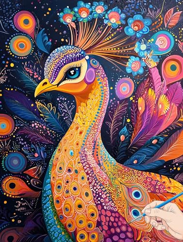 Malen Nach Zahlen Erwachsene Abstrakt Malen Nach Zahlen Pfau DIY Set Ewachsene Paint by Numbers Adult mit Pinseln und Acrylfarbe Handgemalt Ölgemälde Kit für Geschenke für Frauen Deko 40x50cm I-59 von Jaeixouu