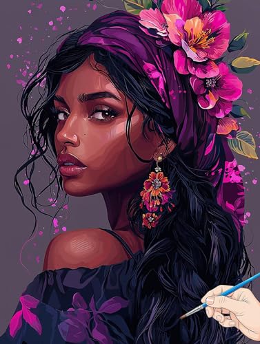 Malen Nach Zahlen Erwachsene Afrika Malen Nach Zahlen Blume DIY Set Ewachsene Paint by Numbers Adult mit Pinseln und Acrylfarbe Handgemalt Ölgemälde Geschenke für Frauen Halloween Deko 30x40cm J-60 von Jaeixouu