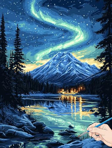 Malen Nach Zahlen Erwachsene Aurora Malen Nach Zahlen Kinder ab 10 Landschaft Set Basteln Erwachsene DIY Paint by Numbers Adult Acrylfarbe Ölgemälde Bastelset Geschenke Deko Wohnzimmer 70x90cm D-09 von Jaeixouu