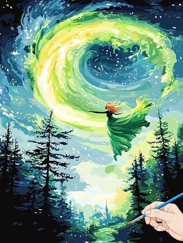 Malen Nach Zahlen Erwachsene Aurora Malen Nach Zahlen Wald DIY Set Ewachsene Paint by Numbers Adult mit Pinseln und Acrylfarbe Handgemalt Ölgemälde Kit Geschenke für Frauen Halloween Deko 40x50cm J-88 von Jaeixouu