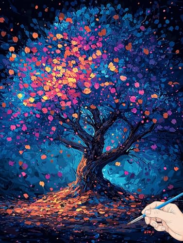 Malen Nach Zahlen Erwachsene Baum Malen Nach Zahlen Kinder ab 10 Abstrakt Set Basteln Erwachsene DIY Paint by Numbers Adult Acrylfarbe Ölgemälde Bastelset für Geschenke Deko Wohnzimmer 40x50cm I-46 von Jaeixouu
