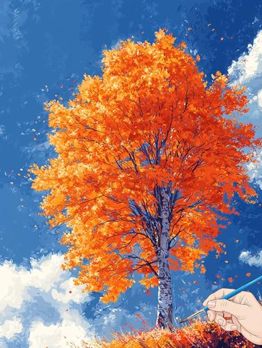 Malen Nach Zahlen Erwachsene Baum Malen Nach Zahlen Kinder ab 10 Herbst Set Basteln Erwachsene DIY Paint by Numbers Adult Acrylfarbe Ölgemälde Bastelset für Geschenke Deko Wohnzimmer 70x90cm H-81 von Jaeixouu