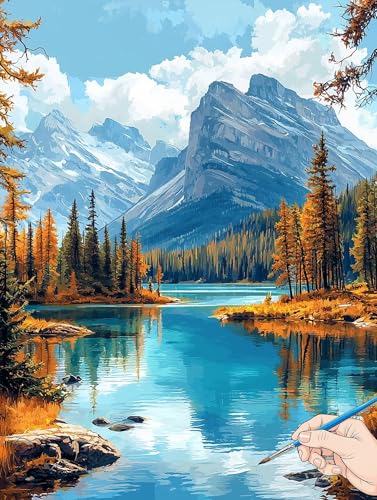 Malen Nach Zahlen Erwachsene Berge Malen Nach Zahlen Kinder ab 10 Natur Set Basteln Erwachsene DIY Paint by Numbers Adult Acrylfarbe Ölgemälde Bastelset für Geschenke Deko Wohnzimmer 70x90cm J-59 von Jaeixouu