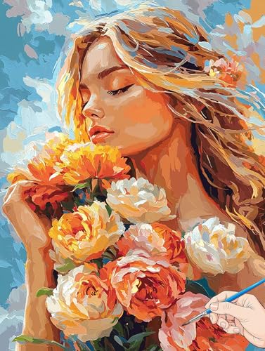 Malen Nach Zahlen Erwachsene Blume Malen Nach Zahlen Frau DIY Set Ewachsene Paint by Numbers Adult mit Pinseln und Acrylfarbe Handgemalt Ölgemälde Kit Geschenke für Frauen Halloween Deko 70x90cm J-66 von Jaeixouu