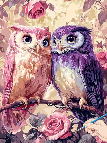 Malen Nach Zahlen Erwachsene Blumen Malen Nach Zahlen Eule DIY Set Ewachsene Paint by Numbers Adult mit Pinseln und Acrylfarbe Handgemalt Ölgemälde Kit Geschenke für Frauen Halloween Deko 30x40cm I-13 von Jaeixouu