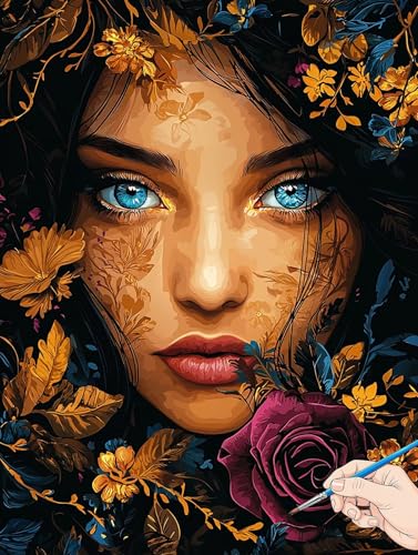 Malen Nach Zahlen Erwachsene Blumen Malen Nach Zahlen Frau DIY Set Ewachsene Paint by Numbers Adult mit Pinseln und Acrylfarbe Handgemalt Ölgemälde Kit Geschenke für Frauen Halloween Deko 60x80cm G-75 von Jaeixouu
