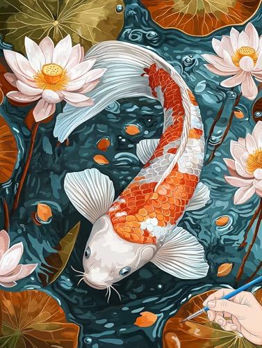Malen Nach Zahlen Erwachsene Blumen Malen Nach Zahlen Kinder ab 10 Fisch Set Basteln Erwachsene DIY Paint by Numbers Adult Acrylfarbe Ölgemälde Bastelset für Geschenke Deko Wohnzimmer 60x80cm A-88 von Jaeixouu