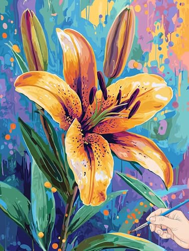 Malen Nach Zahlen Erwachsene Blumen Malen Nach Zahlen Kinder ab 10 Lilie Set Basteln Erwachsene DIY Paint by Numbers Adult Acrylfarbe Ölgemälde Bastelset für Geschenke Deko Wohnzimmer 50x70cm H-23 von Jaeixouu