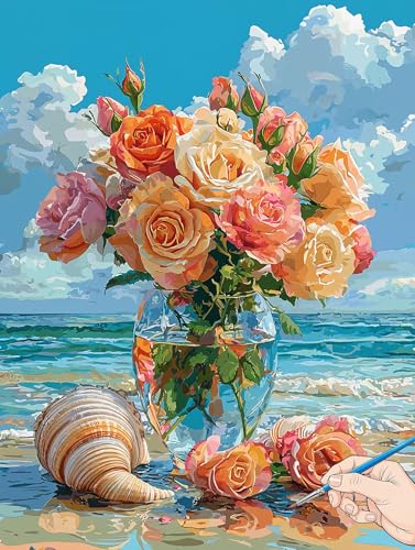 Malen Nach Zahlen Erwachsene Blumen Malen Nach Zahlen Kinder ab 10 Meer Set Basteln Erwachsene DIY Paint by Numbers Adult Acrylfarbe Ölgemälde Bastelset für Geschenke Deko Wohnzimmer 40x50cm B-21 von Jaeixouu