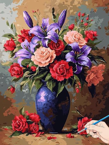 Malen Nach Zahlen Erwachsene Blumen Malen Nach Zahlen Kinder ab 10 Retro Set Basteln Erwachsene DIY Paint by Numbers Adult Acrylfarbe Ölgemälde Bastelset für Geschenke Deko Wohnzimmer 70x90cm H-73 von Jaeixouu