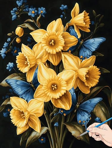 Malen Nach Zahlen Erwachsene Blumen Malen Nach Zahlen Kinder ab 10 Schmetterling Set Basteln Erwachsene DIY Paint by Numbers Adult Acrylfarbe Ölgemälde Bastelset Geschenke Deko Wohnzimmer 50x70cm D-11 von Jaeixouu