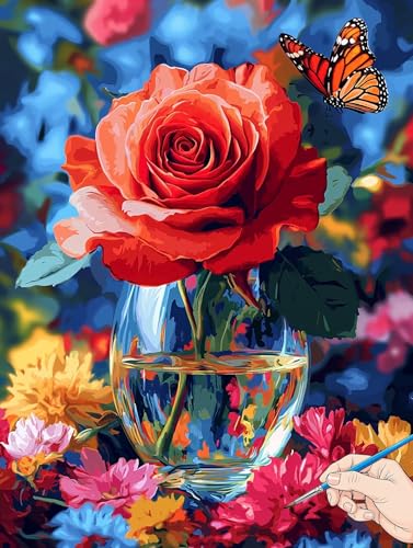 Malen Nach Zahlen Erwachsene Blumen Malen Nach Zahlen Kinder ab 10 Schmetterling Set Basteln Erwachsene DIY Paint by Numbers Adult Acrylfarbe Ölgemälde Bastelset Geschenke Deko Wohnzimmer 50x70cm J-31 von Jaeixouu