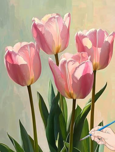 Malen Nach Zahlen Erwachsene Blumen Malen Nach Zahlen Kinder ab 10 Tulpe Set Basteln Erwachsene DIY Paint by Numbers Adult Acrylfarbe Ölgemälde Bastelset für Geschenke Deko Wohnzimmer 30x40cm B-91 von Jaeixouu