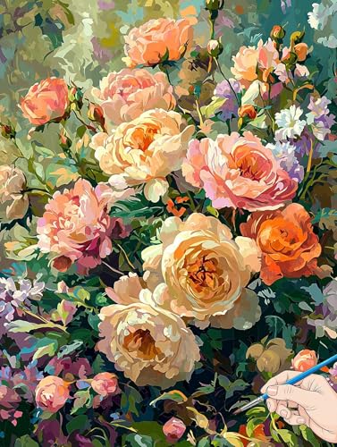 Malen Nach Zahlen Erwachsene Blumen Malen Nach Zahlen Pflanzen DIY Set Ewachsene Paint by Numbers Adult mit Pinseln und Acrylfarbe Handgemalt Ölgemälde Kit für Geschenke für Frauen Deko 60x80cm A-83 von Jaeixouu