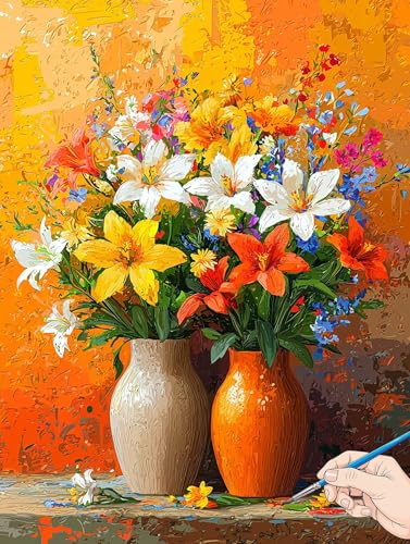 Malen Nach Zahlen Erwachsene Blumen Malen Nach Zahlen Pflanzen DIY Set Ewachsene Paint by Numbers Adult mit Pinseln und Acrylfarbe Handgemalt Ölgemälde Kit für Geschenke für Frauen Deko 60x80cm H-28 von Jaeixouu