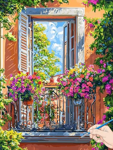 Malen Nach Zahlen Erwachsene Blumen Malen Nach Zahlen Pflanzen DIY Set Ewachsene Paint by Numbers Adult mit Pinseln und Acrylfarbe Handgemalt Ölgemälde Kit für Geschenke für Frauen Deko 60x80cm I-97 von Jaeixouu