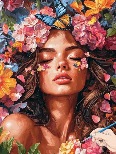 Malen Nach Zahlen Erwachsene Blumen Malen Nach Zahlen Schmetterling DIY Set Ewachsene Paint by Numbers Adult mit Pinseln und Acrylfarbe Handgemalt Ölgemälde Kit Geschenke für Frauen Deko 40x50cm H-92 von Jaeixouu
